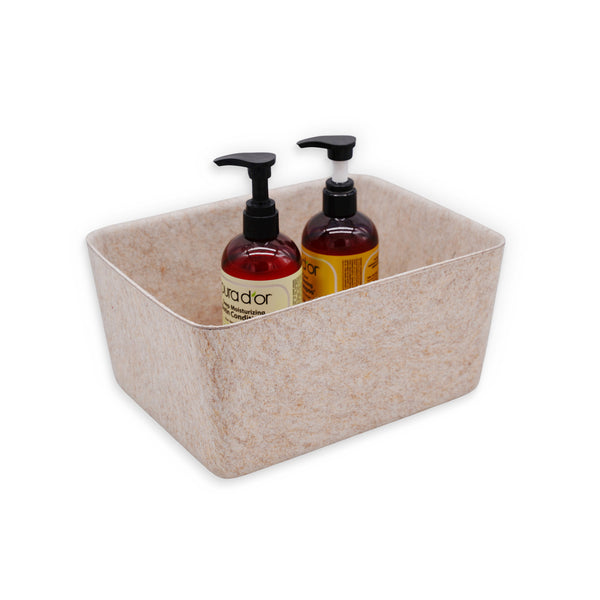 Lidded storage bin for pantry closet shelf cabinet desktop medeium size